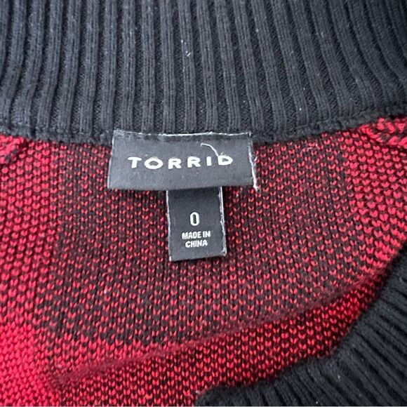 Torrid Red Plaid Long Sleeve Raglan Bomber Cardigan Zip Sweater Size 0 Large - Picture 9 of 13